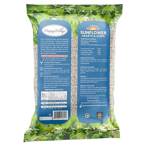 Happy Wings Sunflower Hearts & Chips - Sunflower Kernels and Chips Bird Food - 5 Lb No Mess, No Waste I No Grow Seed | Bird Seed for Wild Birds - size: 5 Pound (Pack of 1)