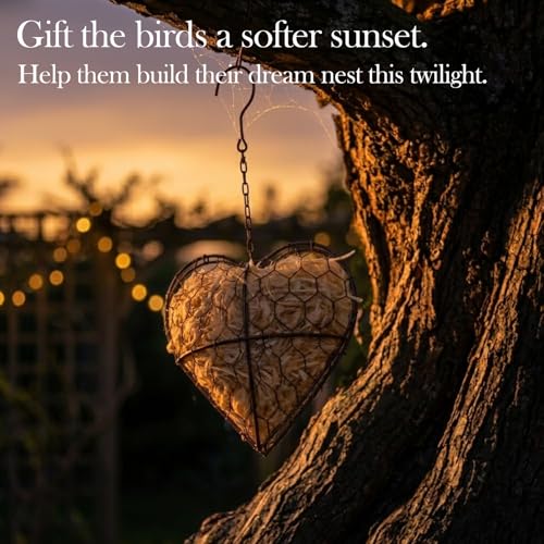 Handmade Fiber Bird Nesting Heart – Natural Nesting Material for Wild Birds, Refillable Jute & Cotton Holder for Garden, Patio & Outdoor Decor (1pc)