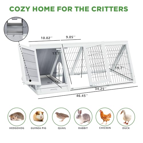 Rabbit Hutch Bunny Cage Indoor Outdoor for Chickens, Quails, Ducks | Small Poultry Enclosure, Ventilating Wire Fence, Pull-Out Tray, Triangular Frame, Waterproof Roof - color: Grey