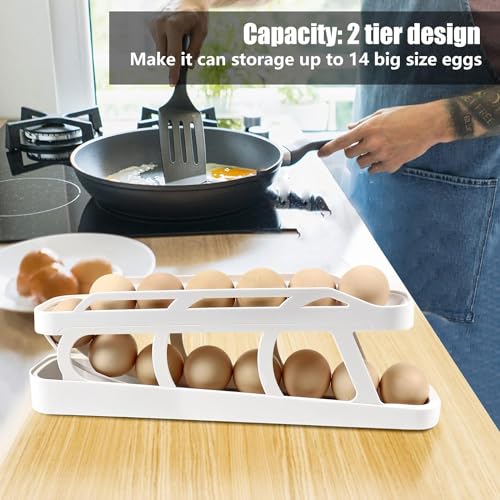 Rolling Egg Dispenser For Refrigerator, Egg Holder Space Saving Automatic Egg Storage Container Organizer For Refrigerator Kichen Cabinet