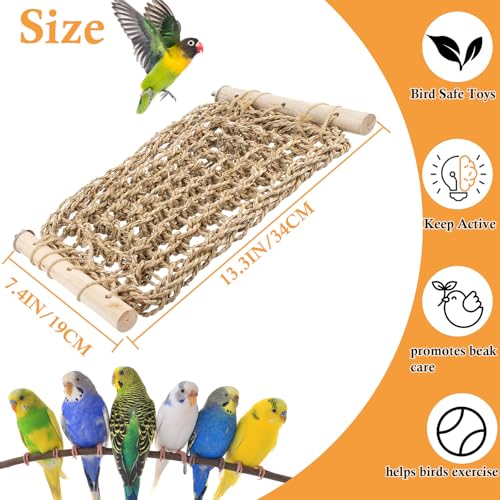 Bird Seagrass Mat Cage Ladder Perch Natural Chewing Toy | Parrot Ladder Bridge Exercise Stands, Hand-Woven Net Hammock, Cage Accessories for Lovebird Budgie Parakeet
