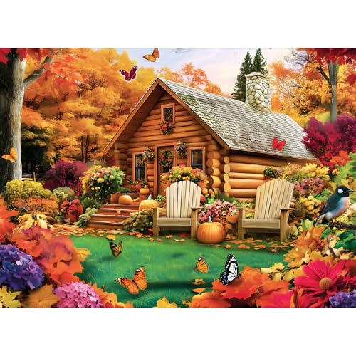 300 Pieces Puzzle for Adults, House and Pumpkins Jigsaw Puzzle - style: House and Forest