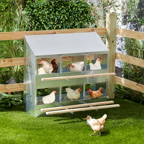 Brower 2-Tier 6-Hole Galvanized Steel Chicken Nesting Box, 30 to 40 Hen Capacity – Outdoor Poultry Laying Station with Hinged Folding Perches, Ventilated Design & Slanted Roof – Made in the USA - size: 37.0"L x 33.0"W x 24.5"H