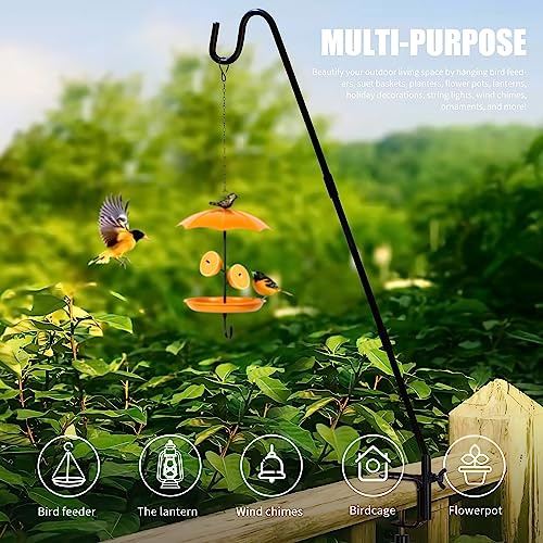 Juegoal 2 Pack Heavy Duty Deck Hook with 2 Inch Non Slip Clamp, 25 or 36 Inch Extended Reach Deck Hook, Adjustable Rail Pole Plant Bracket for Hanging Bird Feeder, Suet Baskets, Lanterns, Wind Chimes