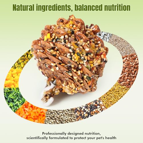 Abizoo Natural Pinecone Chew Toys with Edible Sunflower & Veggies - Malt Sugar Coated Foraging Enrichment for Parrots Cockatiels Conures Budgies Immune & Digestive Support Safe Bird Toy 2pcs