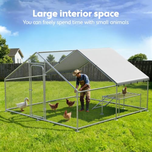 Large Chicken Run 13.1 x 9.8 x 6.4 FT Chicken Coop with Cover | Reinforced frame, Walk-in Chicken Coop, Roosting Perch, Waterproof Cover, Side Hardware Cloth, Backyard & Farm Use - size: 157.5"L x 118.0"W x 78.0"H