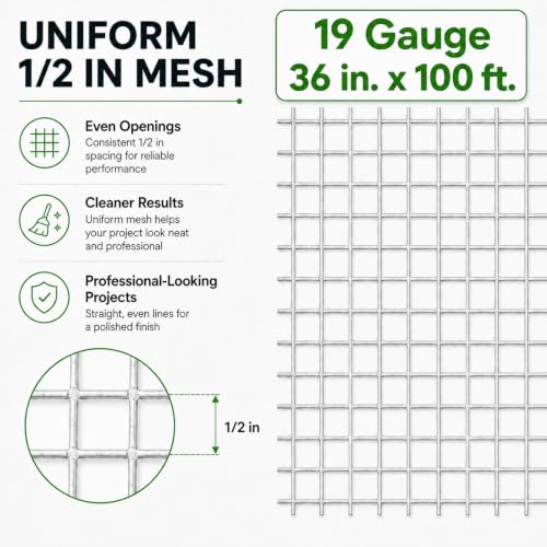 GoldPeak Galvanized Hardware Cloth Roll 1/2 inch 36 x 100 ft 19 Gauge | Hot-dip Galvanized After Welding, Chicken Wire Fencing Wire Mesh Roll Welded Wire Fence Gopher Wire Cloth Rodent Wire - size: 1/2 inch 36'' x 100'