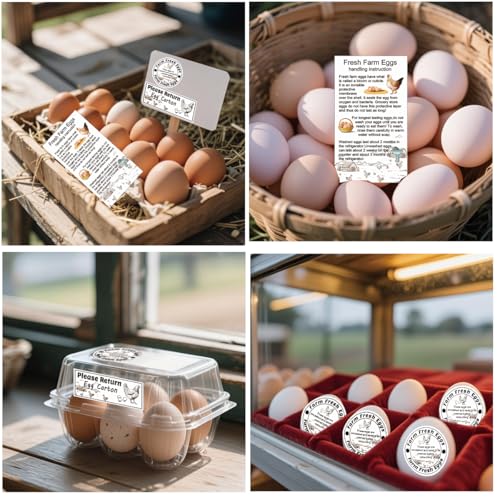 Egg Carton Label Kit, 1400 Pieces, Stickers and Handling Cards | 200 Egg Handling Instructions Stickers for Farm Fresh Eggs 600 Farm Fresh Eggs Stickers - color: Egg Set