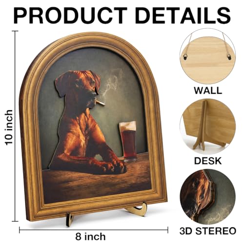 3D Funny Dog Drinking Beer Wall Art Sign for Pub Bar Decor, Vintage Tipsy Dog Portrait, 8x10 Inch - color: Dog-1