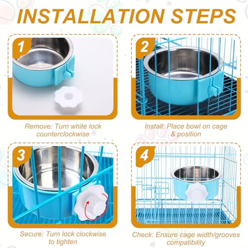 Crate Dog Bowl, Removable Stainless Steel Pet Cage Hanging Anti-Overturn Food Water Feeder Cage Cup (Round, Pink, 13.2oz), Intended for Puppies/Cat/Rabbit/Bird - color: Pink, size: 5.1"(13.2oz)