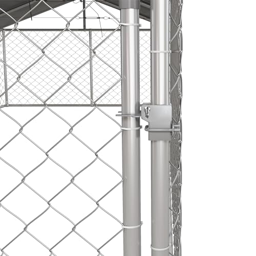 PawHut Outdoor Dog Kennel, Heavy Duty Dog Run Outdoor Fence with Waterproof Cover, Galvanized Chain Link, Secure Lock, for Large Sized Breeds, Chickens, Ducks, 20' x 7.5' x 5' - size: 236.2"L x 90.6"W x 59.1"H