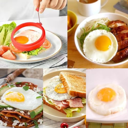 Egg Ring Set, Silicone Egg Ring Molds, Fried Egg Rings and Non-stick Egg Cooker Ring, Multicolor, 4Pack