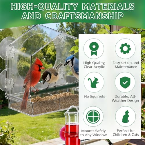 Window Bird Feeders (Large & Small) Plus Hummingbird Waterers（3-Piece Set） Lure Various Birds, Offer Easy Food & Water Access. Extra-Strong Suction Cups, Easy to Mount, Perfect for Outdoor Use - size: 3-piece set