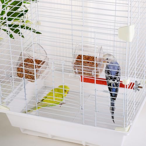 IBWell 2 Pack Clear Water Bowl and Food Container - Bird Cage Feeder With Perch for Parakeets - No Mess Design - color: clear