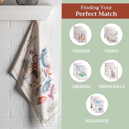 Maison d' Hermine Kitchen Towels Set of 3 Reusable 100% Cotton 27.50" x 20" | Cloth Tea Dish Towels Absorbent with Hanging Loop for Kitchen Dining Party Wedding Hotel Home Spring Summer - Gastronomie - color: 051 - Gastronomie