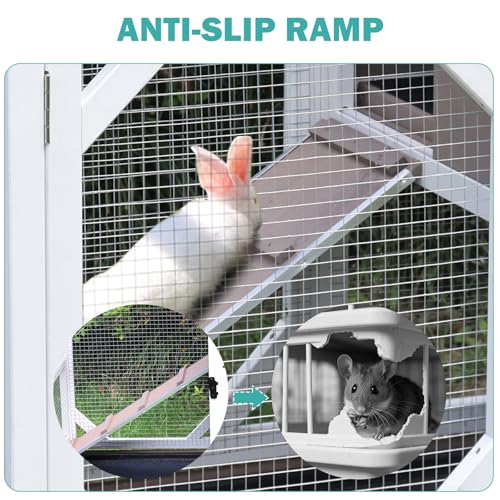 Rabbit Hutch Indoor for 2-4 Rabbits & Guinea Pigs，Bunny Cage with Slide-Out Plastic Trays，Wooden Small Animal Cage for Rabbits, Bunnies, and Guinea Pigs - color: (Brown-AIR7013)