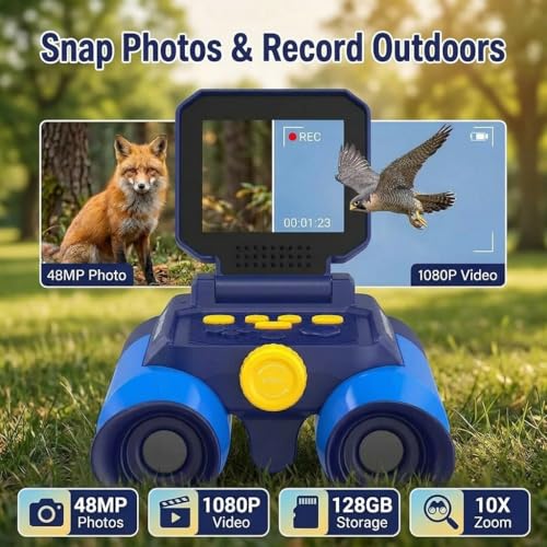 Kids Binoculars with Night Vision Camera, 10X Zoom Digital Adventures Telescope with 2.4" IPS Screen, Nature Explorer STEM Toys for Bird Watching Camping, Gifts for Boys Girls Age 4-12 - Azure - color: Azure
