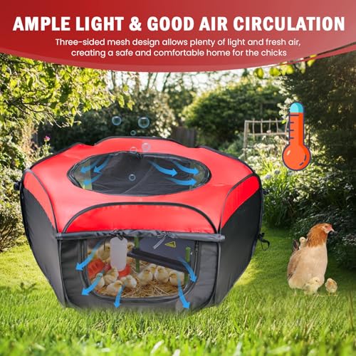Tetuga Brooder Box for Chick Starter Kit with 10x 12” Brooder Heating Plate | Chicken Brooder Pen All-In-1 Bundles with Chicken Feeder, Waterer, Up to 15 Chicks, Ducks & Quail, Indoor & Outdoor Use, Red - color: Chicken Brooder Tent Bundles,Red