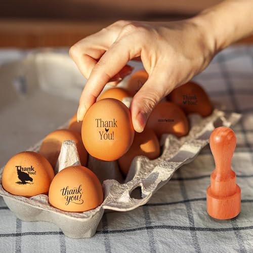 AHANDMAKER 5 Styles Wooden Rubber Chicken Egg Stamp Small Mini Thank You Stamp Unique Designs for Easter Egg Decoration DIY Making Scrapbooking Card Stamping Crafting - style: Thank You