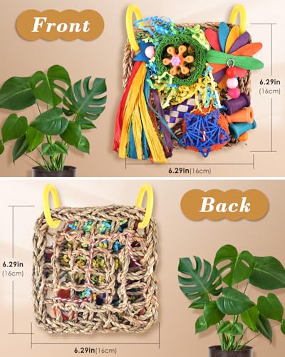 ERKOON Bird Cockatiel Toys Foraging Toys Hanging Parrot Toys for Lovebrid Parakeets Conures Bird Foraging Wall with Colorful Toys for Birds Shredding Seagrass, Birds Cage Toy Accessories - size: Small grass mat-1 Pack