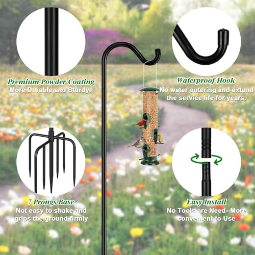 Shepards Hooks for Outdoor Bird Feeder Pole 92 Inch Adjustable Tall Heavy Duty Shepherds Hooks for Hanging Plant Baskets, Solar Lights, Wedding Decor, Lanterns, Black (2 Pack) - size: 92 Inch