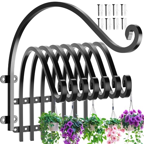 8 Pack Heavy Duty Plant Hanger Bracket 16Inch Hanging Brackets for Outdoor | 80lbs Holding Capacity Outdoor Hanging Brackets Metal Plant Wall Hook Black Hanging Plant Hanger for Flower Wind Bird Feeder - size: 16Inch-8PCS