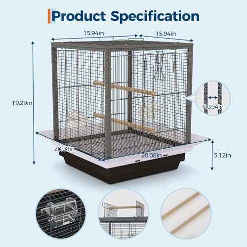 Garvee Small Bird Cage with Playground Stand, 20 Inch High Travel Bird Cage for Parrot, Parrot Carrier for Parakeet, Cockatiels, Budgies Medium Small Sized Birds