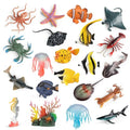 Sea Animals Toys Figures 21Pcs, Plastic Marine Creature Shark Fish Starfish Crab Lobster Octopus Seahorse Coral Jellyfish Ocean Life for Kids Birthday Party Favor Cake Decoration - style: Sea