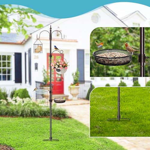 YINGYM Bird Feeder Stand Pole, 77 Inch Bird Feeding Station for Outside | Wild Bird Feeder Hanging Kit with Metal Suet Feeder, Bird Bath and Mesh Tray, 3-Prong Base - size: 77 Inches without Squirrel Baffle