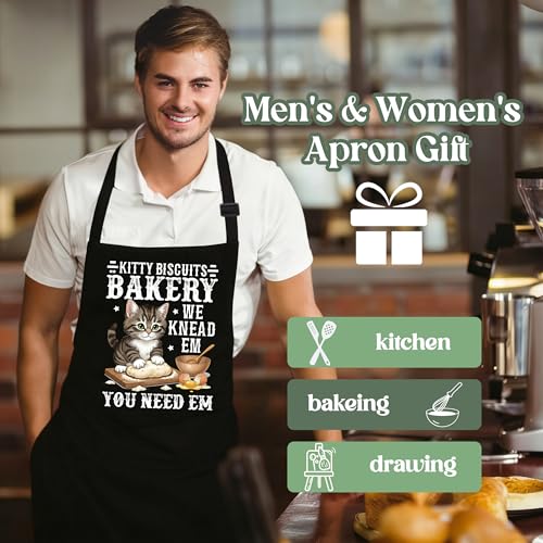 Kitty Biscuits Bakery Sourdough Baking Apron for Women with Large Pockets - Funny Baking Aprons, Adjustable Kitchen Apron for Bread Making, Grilling - Unique Sourdough Gifts for Bakers & Moms - C13 - color: Kitty Biscuits Bakery