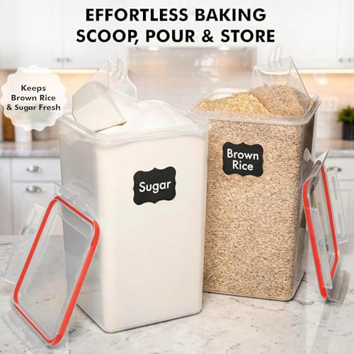 2 PC [7 Qt / 6.5L / 220 Oz] Large Food Storage Containers with Lids Airtight - BPA Free Clear Plastic Kitchen and Pantry Storage Containers for Cereal, Flour, Sugar, Rice - color: Red - 2 Pack