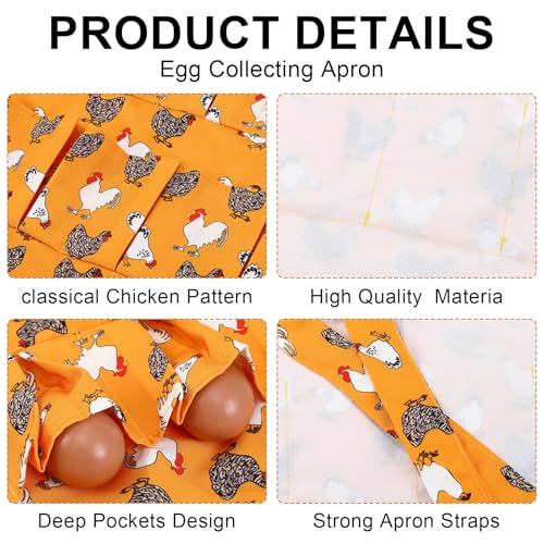 Egg Collecting Apron, 12 Pouches Chicken Egg Apron | Farmhouse Aprons for Chicken, Duck, Goose, Poultry Collection - color: Yellow-flowered Chicken, size: 49*52cm