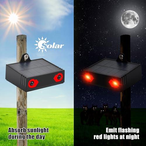 Solar Predator Control Light Nocturnal Animal Repeller Deer Repellent Device Coyote Deterrent Keep Wild Nighttime Animals Away from House Yard Farm Chicken Coop with Dual Red Strobe Lights Pack of 4