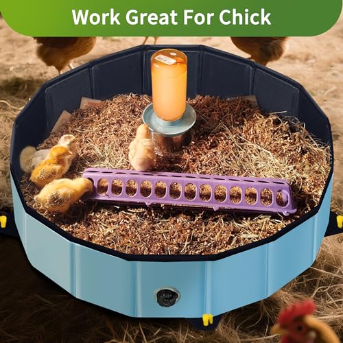 Chicken Dust Bath Tub - 32"D & 8"H Foldable Chicken Coop Accessories to Mix Sand Chilli DE Or Lime Dust in Chicken House, Keep Poultry Hens, Rooster, Button Quail Healthy & Clean, Double as Duck Pool