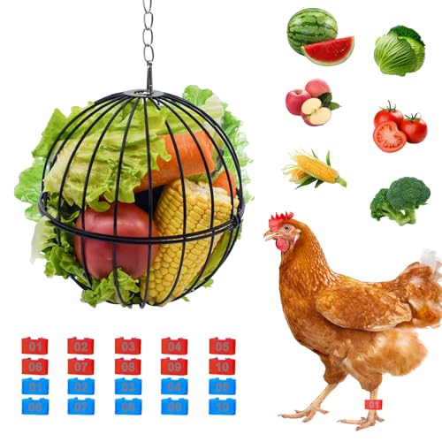 Hanging Chicken Feeder,7.1 Inch Large Sturdy Chicken Vegetable Hanging Feeder,Hanging Chicken Veggie Treat Ball,Chicken Treat Holder.