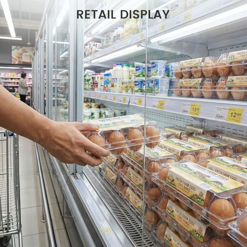 100 PCS Plastic Egg Cartons Bulk with Date Labels, 12 Count | Clear Reusable Egg Holder for Fresh, Medium Eggs Storage, Suitable for Farms, Families, Markets Display