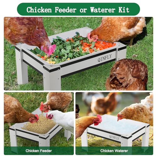 Large Chicken Picnic Table Feeders with Removable Plastic Tray | Feeder No Waste Starter Kit,Coop Accessories for Real Chickens Supplies - color: White-Black