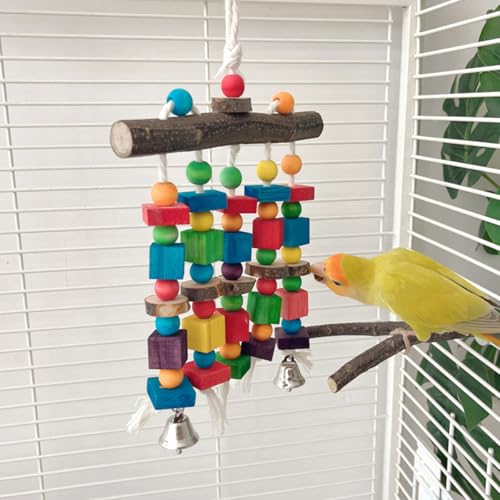 Bird Chewing Toys for Parakeet- Parrot Cage Bites, Wooden Block Cockatiel Toy for Small and Medium Parrots and Birds - color: Colorful