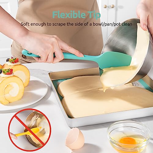 U-Taste 600ºF Silicone Turner Set 13.6in Solid Slotted & Spatula Set Heat Resistant & 600ºF Tongs Set 9 12inch Nonstick Stainless Handle(Aqua Sky)