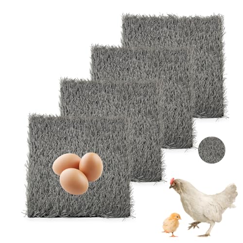PINVNBY 4 Pcs Washable Chicken Pads for Nesting Box,Artificial Grass Mat for Chicken Coop Laying Hen Nest Bedding Fake Grass Synthetic Turf Mats for Pet Garden Lawn Indoor Outdoor(Gray) - size: 【Grey|4 PCS】