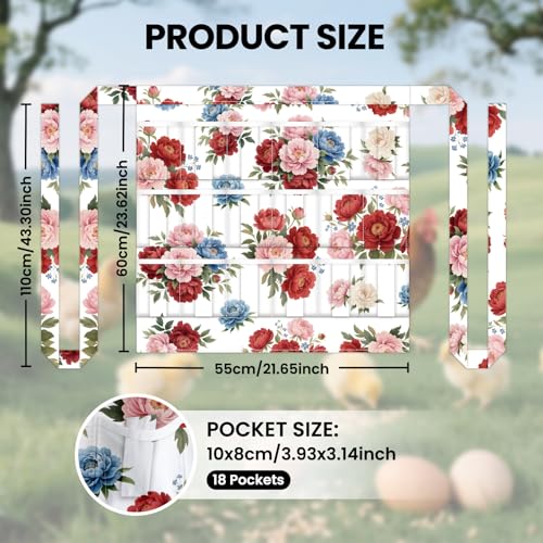 CUTHOLLOW Egg Collecting Apron for Adlut, Housewife, 18 Deep Pockets Hen Egg Gathering Holding Apron with Elastic Closures - style: Peony Flowers