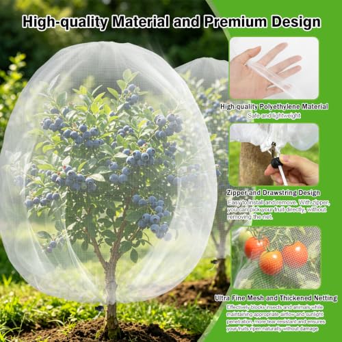 4PCS 4Ft × 5Ft Fruit Tree Netting with Zipper and Drawstring, 60 Mesh Thickened Garden Bird Netting for Blueberry Bushes, Fruits, Vegetables, Insect Bird Barrier Mesh Protective Cover - size: 4Ft × 5Ft