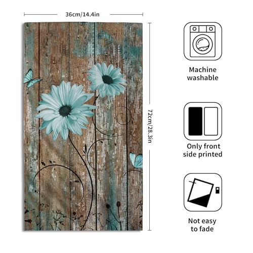 Giwawa Rustic Barn Sunflower Wooden Hand Towel 15x30 Set of 2, Fall Teal Daisy Flower Plank Fingertip Towel Retro Board Face Towel Country Barnwood Washcloth for Bathroom Farmhouse Log Cabin - color: Board Daisy Teal