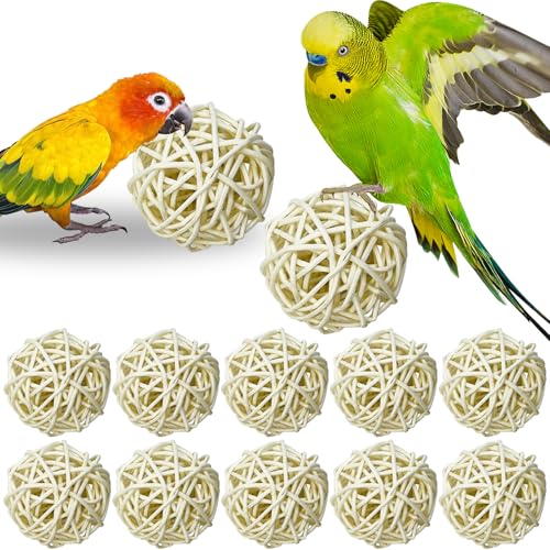 Tfwadmx 10 Pcs Willow Ball, Bird Foraging Toys Natural Bird Toys Chew Small Animal Chew Toy Activity for Parrot Macaw Hamster Guinea Pig Rat Parakeet Cockatiels Conure Finch Budgerigar Lovebird - size: 1.9 In