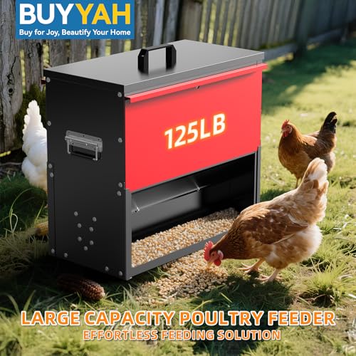 100lb Capacity Automatic Chicken Feeder | Metal Poultry Feeder, No Waste Waterproof Chicken Feeder, Suitable for Geese, Ducks, Turkeys, Quails - size: 100LB