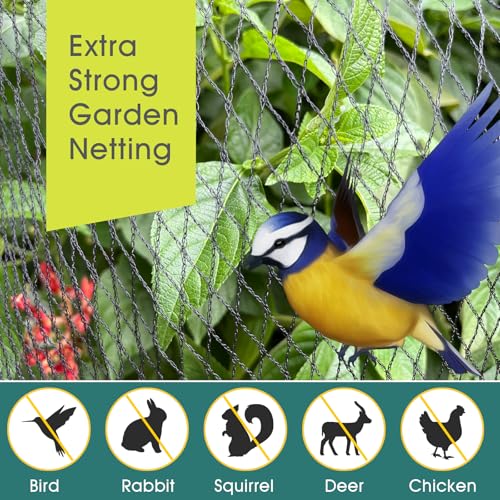 Bird Netting for Garden Protection, Anti Bird Mesh Garden Netting 26 x 49FT | RIFNY Heavy Duty Netting with Staples for Vegetable, Fruit Trees & Other Plants, Lasting Against Deer Squirrels and Poultry - size: 26 x 49 FT