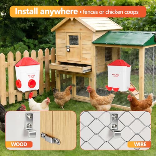 3 Gallon Chicken Waterer and Feeder Set, No Waste Poultry Feeding | 2.75' Automatic Cups & 3.5" Feed Ports for Large Beaks, Anti-Roost Cone, Standing/Hanging Use, Easy No-Tools Assembly