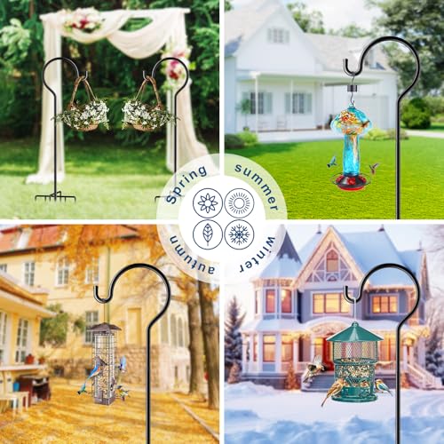 92" Shepherds Hook for Bird Feeders, 7-Prong Base Tall Garden Hook | Heavy duty 3/4" thick metal outdoor pole with 7 prong ground anchor, tall plant hanger for hummingbird feeders & lanterns - size: 92 Inch