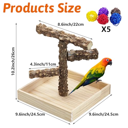 BNOSDM Portable Bird Perch Stand with Potty Tray, Natural Wood Tabletop Training Gym Parrot Playground Toy for Budgies, Cockatiels, Lovebirds,Conures Canaries - color: Three Levels Bird Stand