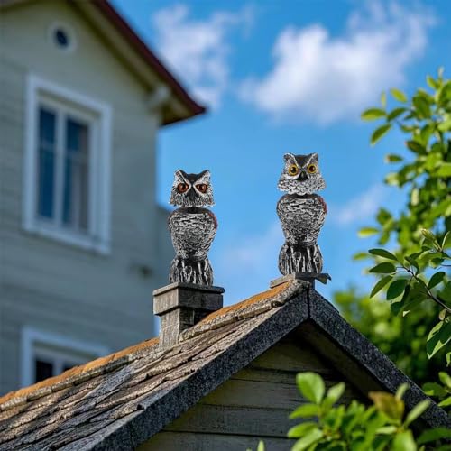 Hausse 2 Pack Fake Owl Decoy Bird Scarecrow Sculpture, 11.2 inch Wagging Head Plastic Owl Scare Birds Away, Owls Statue Nature Enemy Horned Pest Repellent for Outdoor Garden Yard - size: 2 Pack, Wagging Head